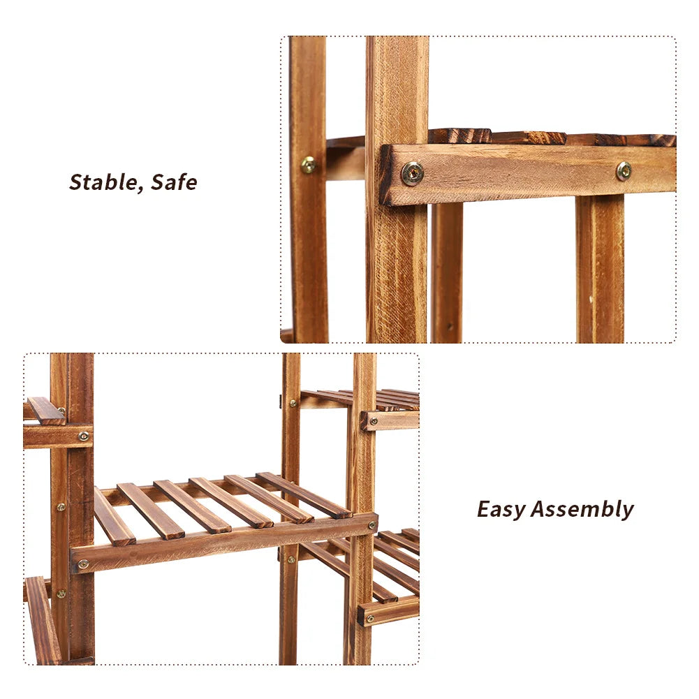 Multi-tiered Carbonized Indoor Wood Plant Stand