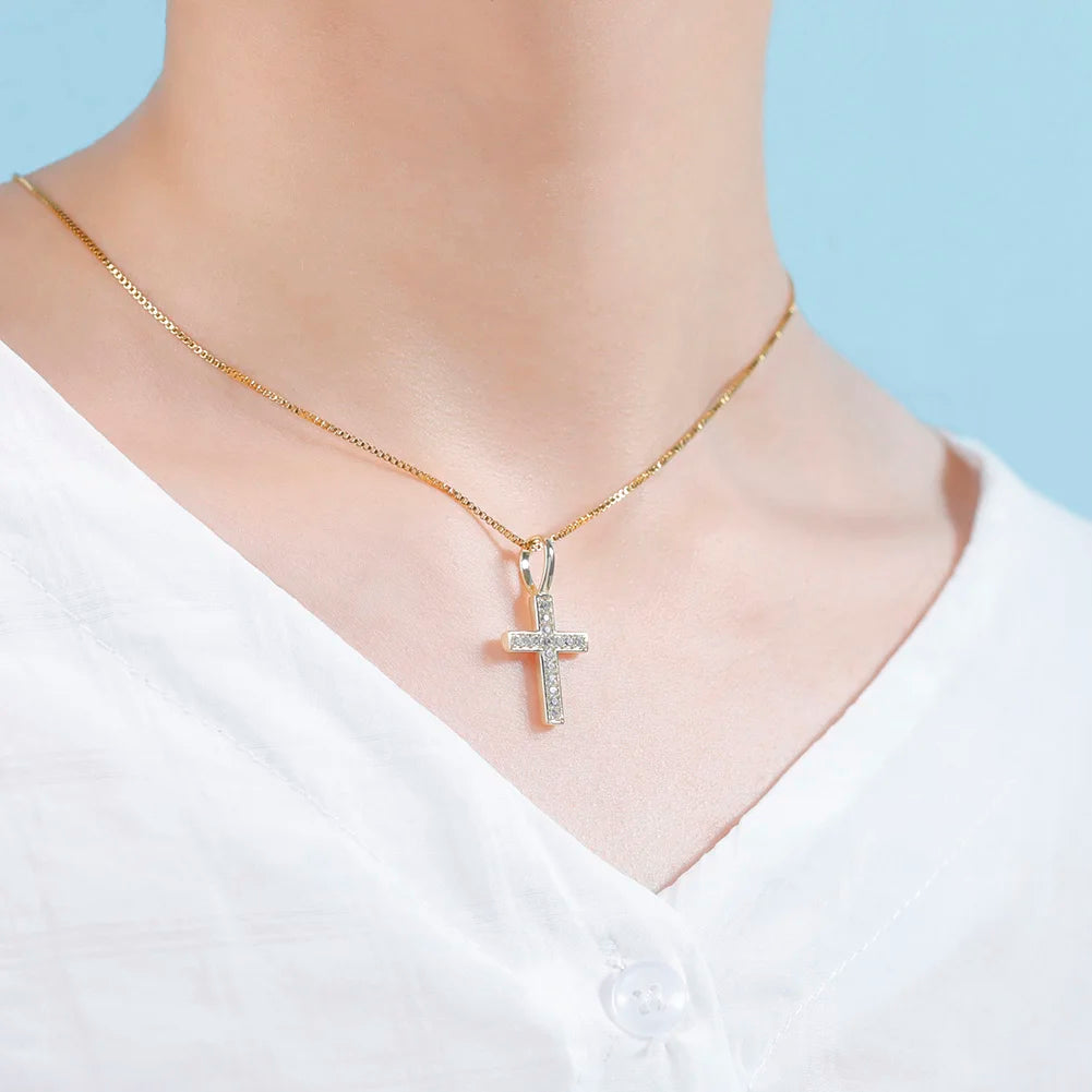 925 Sterling Silver, Ice Zircon Cross Pendant, Fashion Jewelry