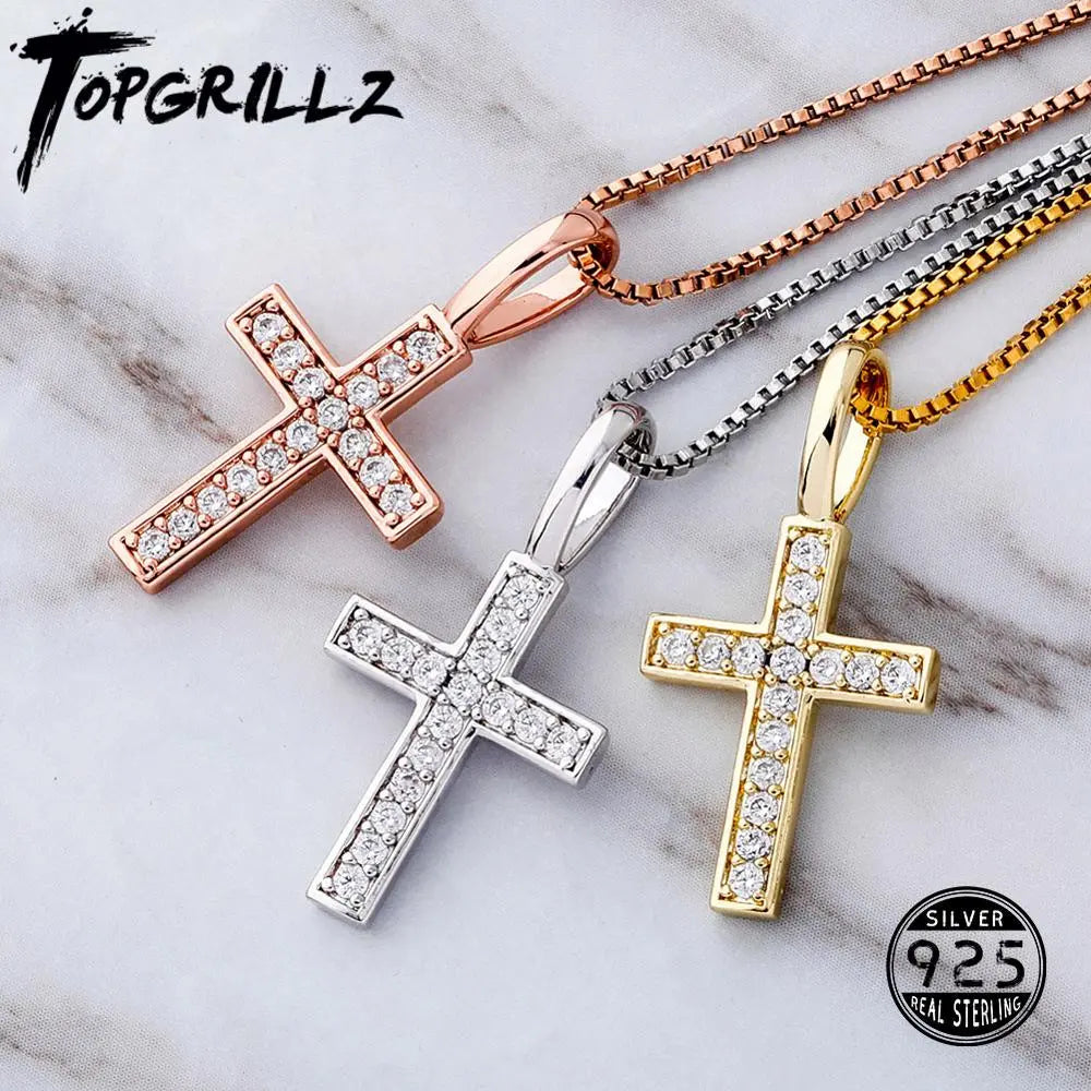 925 Sterling Silver, Ice Zircon Cross Pendant, Fashion Jewelry