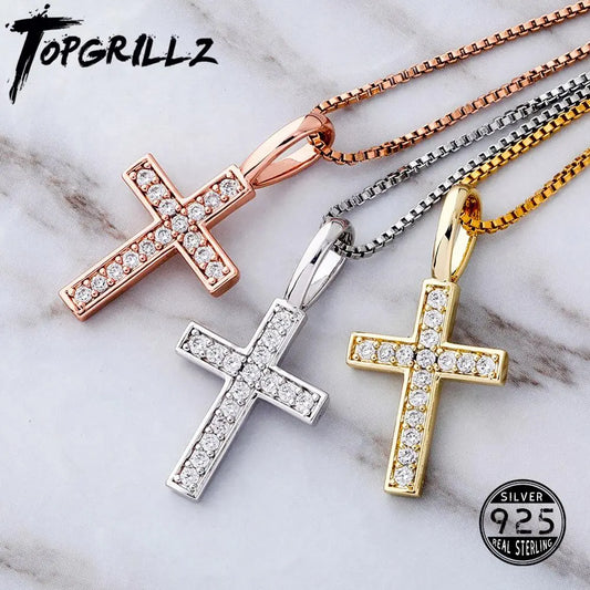 925 Sterling Silver, Ice Zircon Cross Pendant, Fashion Jewelry