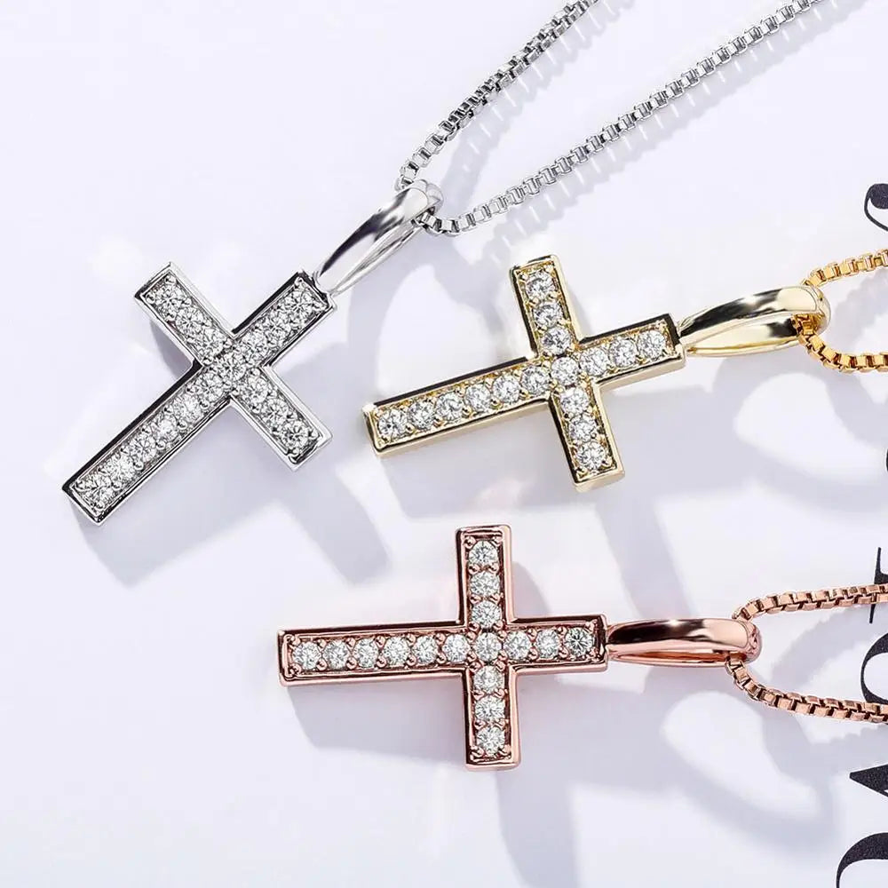 925 Sterling Silver, Ice Zircon Cross Pendant, Fashion Jewelry