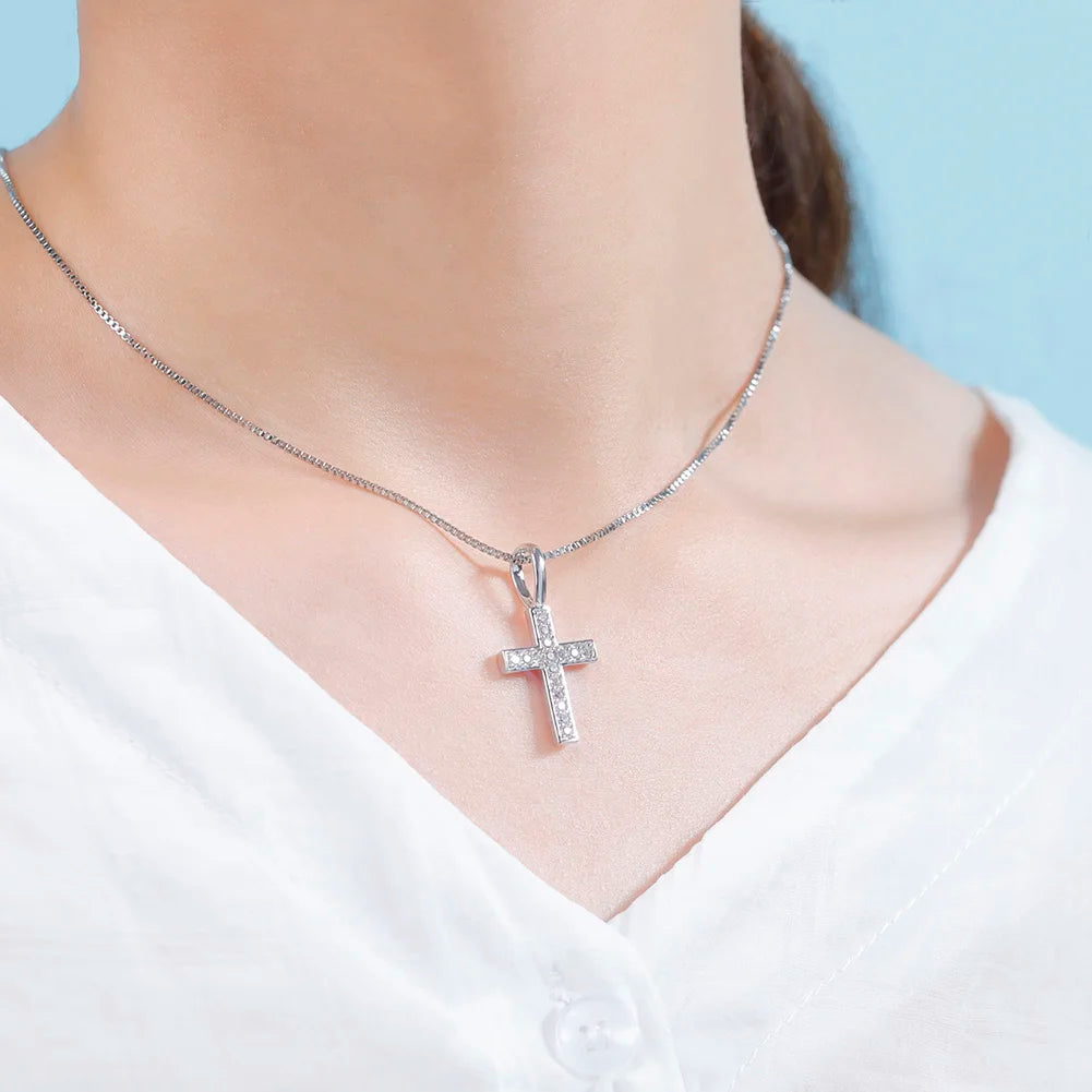 925 Sterling Silver, Ice Zircon Cross Pendant, Fashion Jewelry
