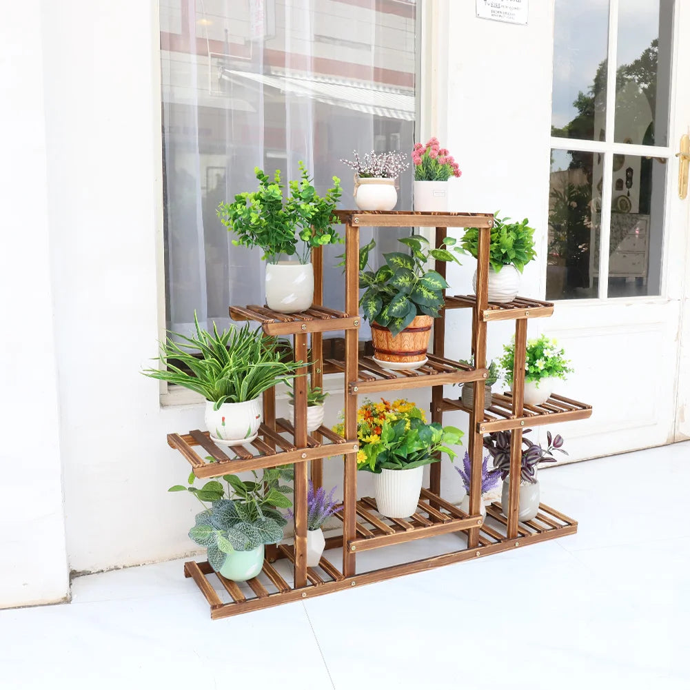 Multi-tiered Carbonized Indoor Wood Plant Stand
