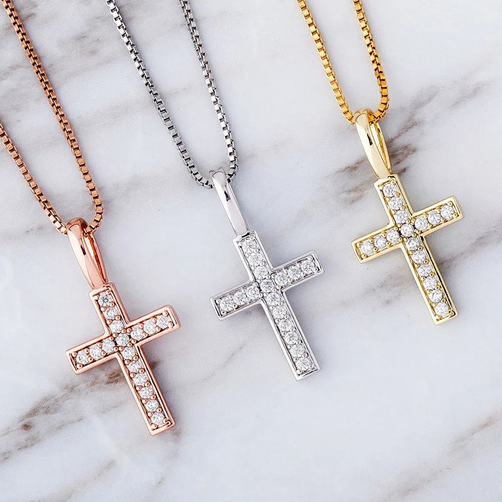 925 Sterling Silver, Ice Zircon Cross Pendant, Fashion Jewelry