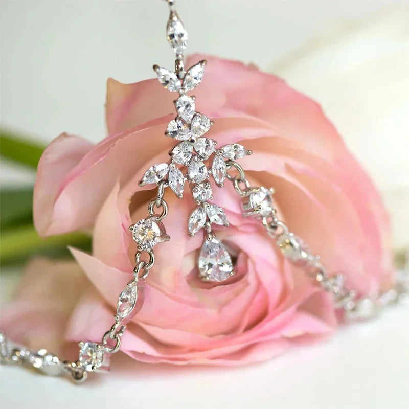 Boho Rhinestone Leaf Forehead Chain