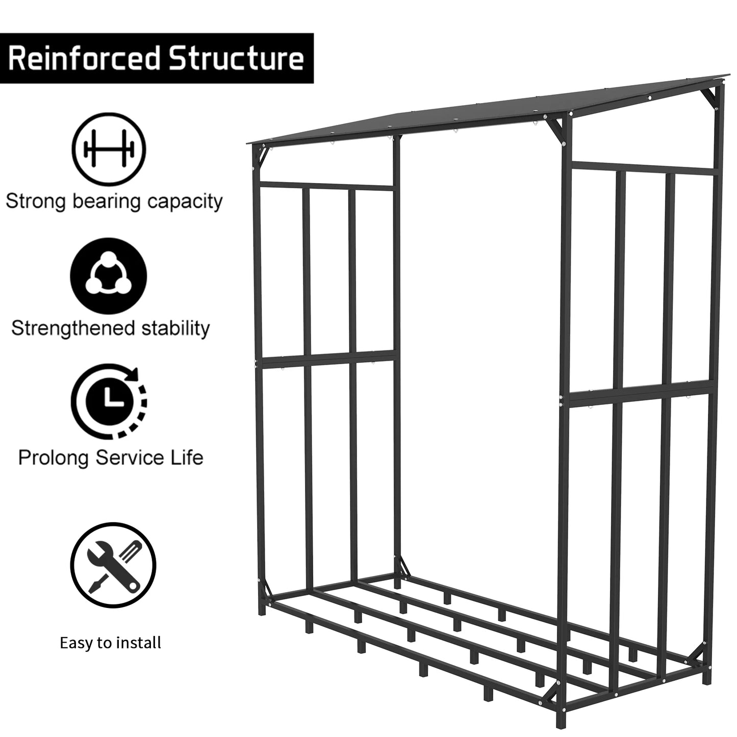 Heavy Duty Metal Firewood Rack with Top Cover