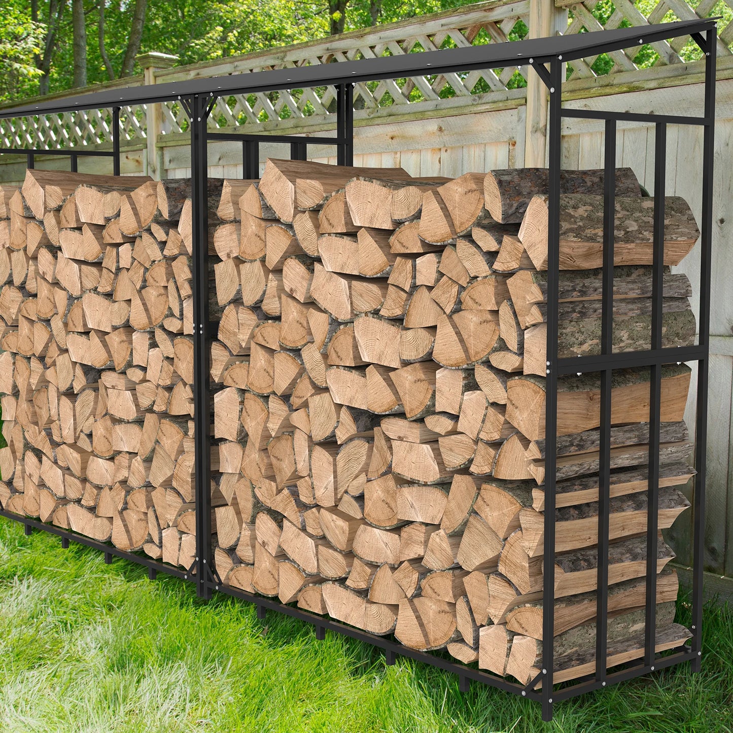 Heavy Duty Metal Firewood Rack with Top Cover