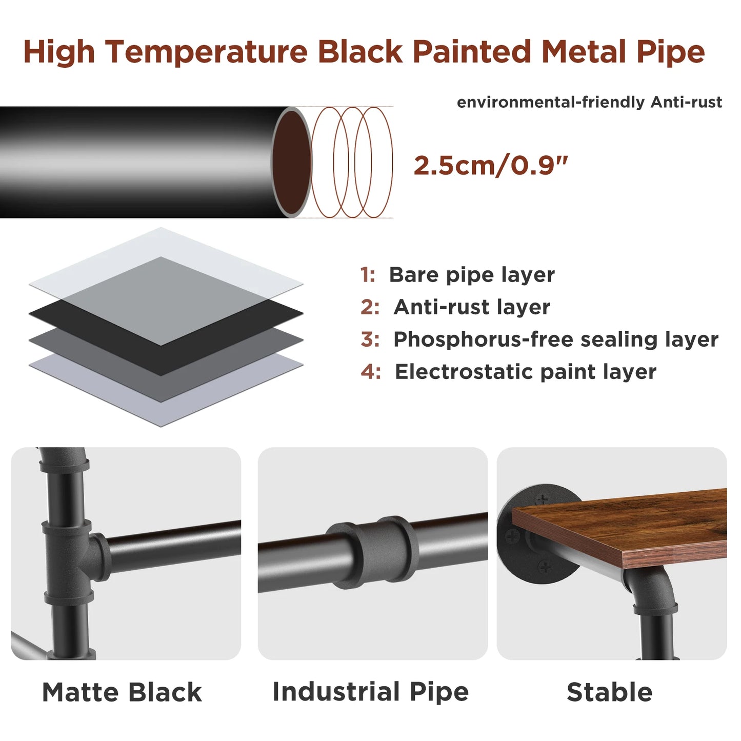 Wall Mounted Industrial Pipe Clothing Rack With Shelf