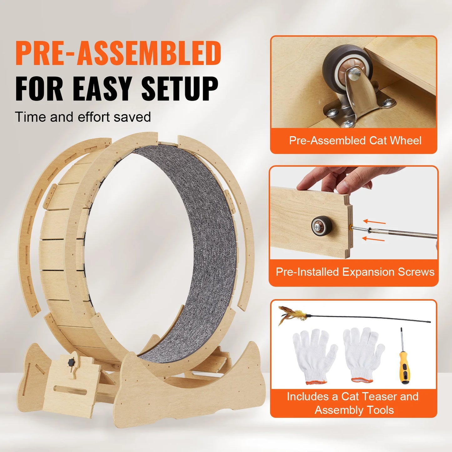 Natural Wood Exercise Wheel with Detachable Carpet