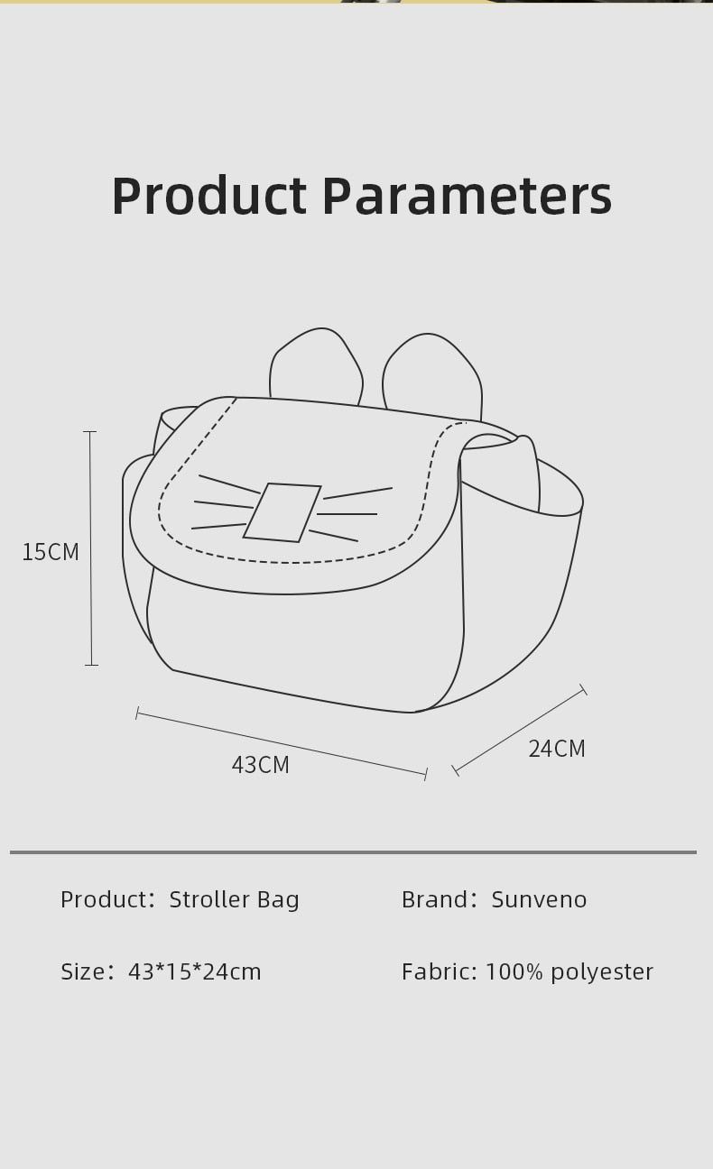 Cat Diaper Bag Large Capacity Universal Stroller Organizer