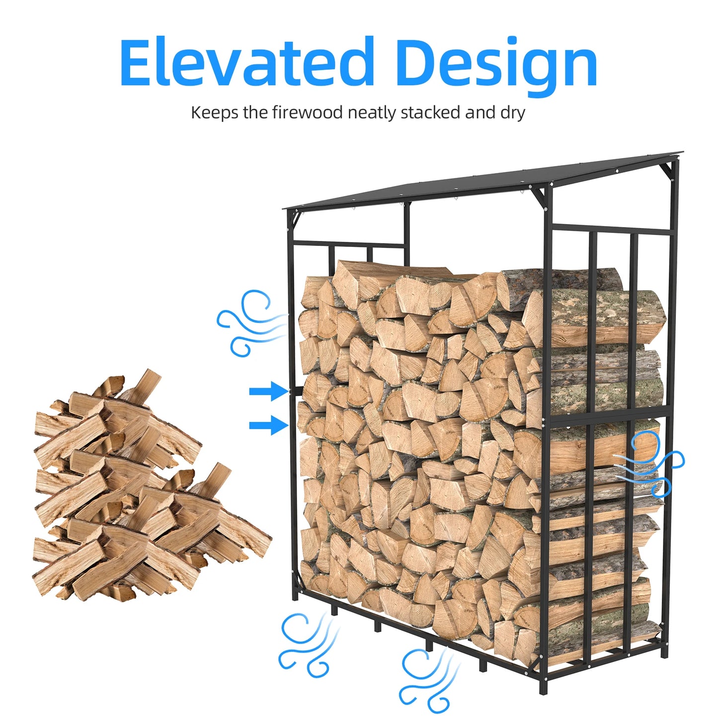 Heavy Duty Metal Firewood Rack with Top Cover