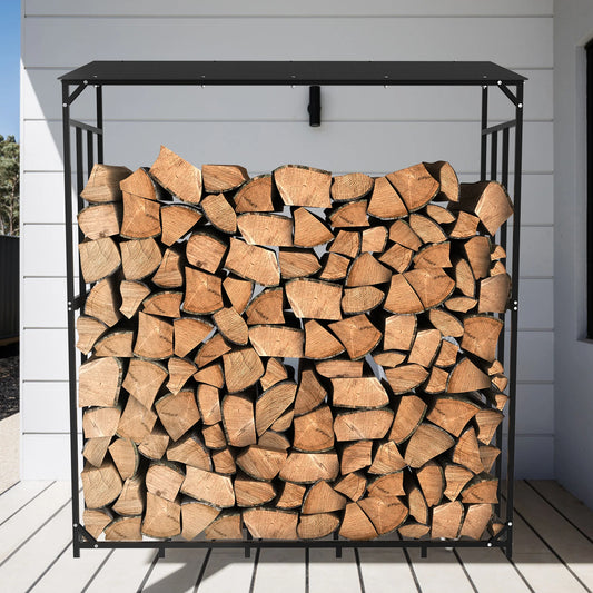 Heavy Duty Metal Firewood Rack with Top Cover