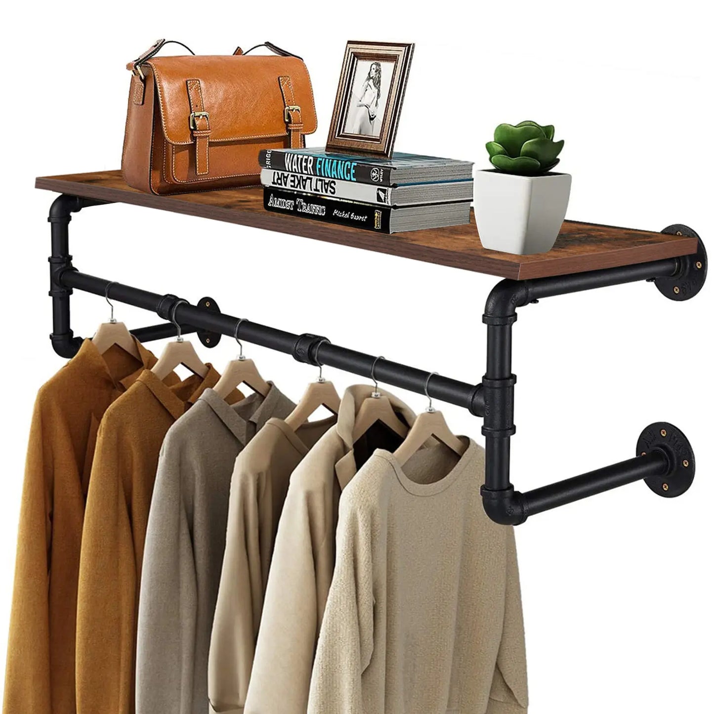 Wall Mounted Industrial Pipe Clothing Rack With Shelf