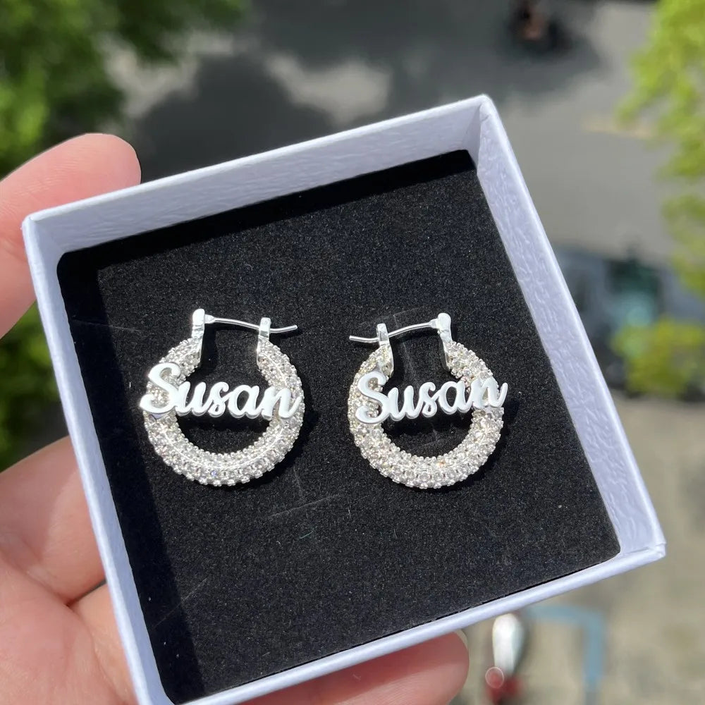22mm Mini Hoop Custom Nameplate Bling Earrings