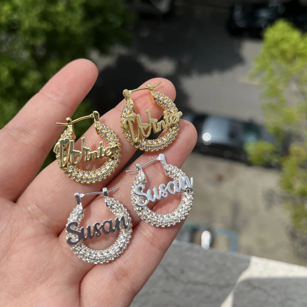 22mm Mini Hoop Custom Nameplate Bling Earrings