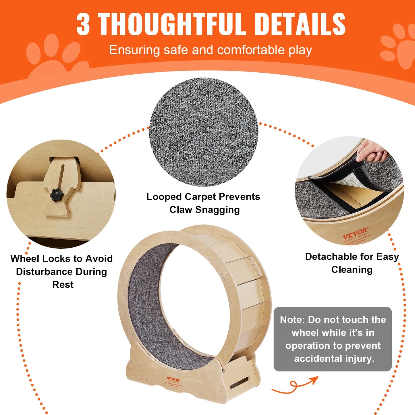 Natural Wood Exercise Wheel with Detachable Carpet