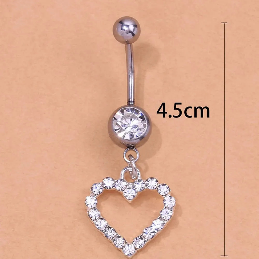 Rhinestone Heart Belly Button Nails Body Piercing Jewelry