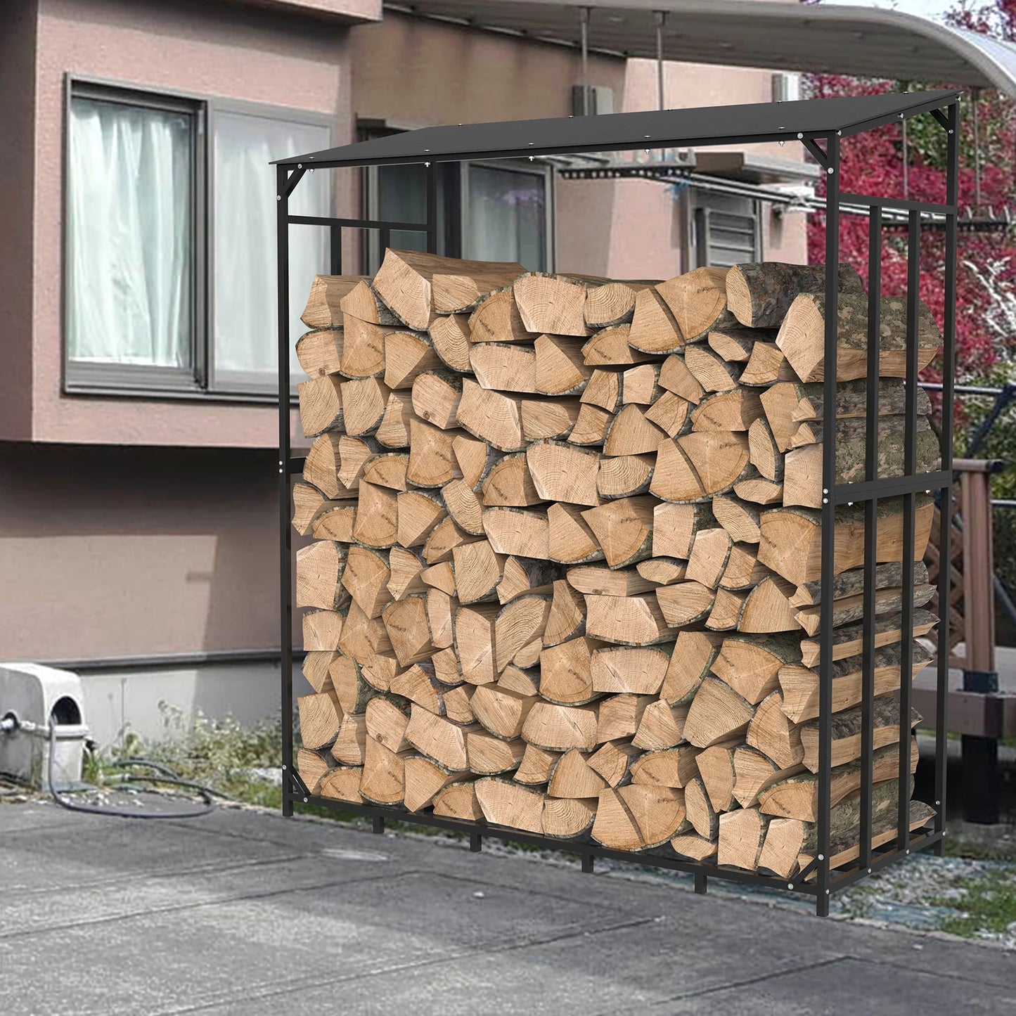 Heavy Duty Metal Firewood Rack with Top Cover