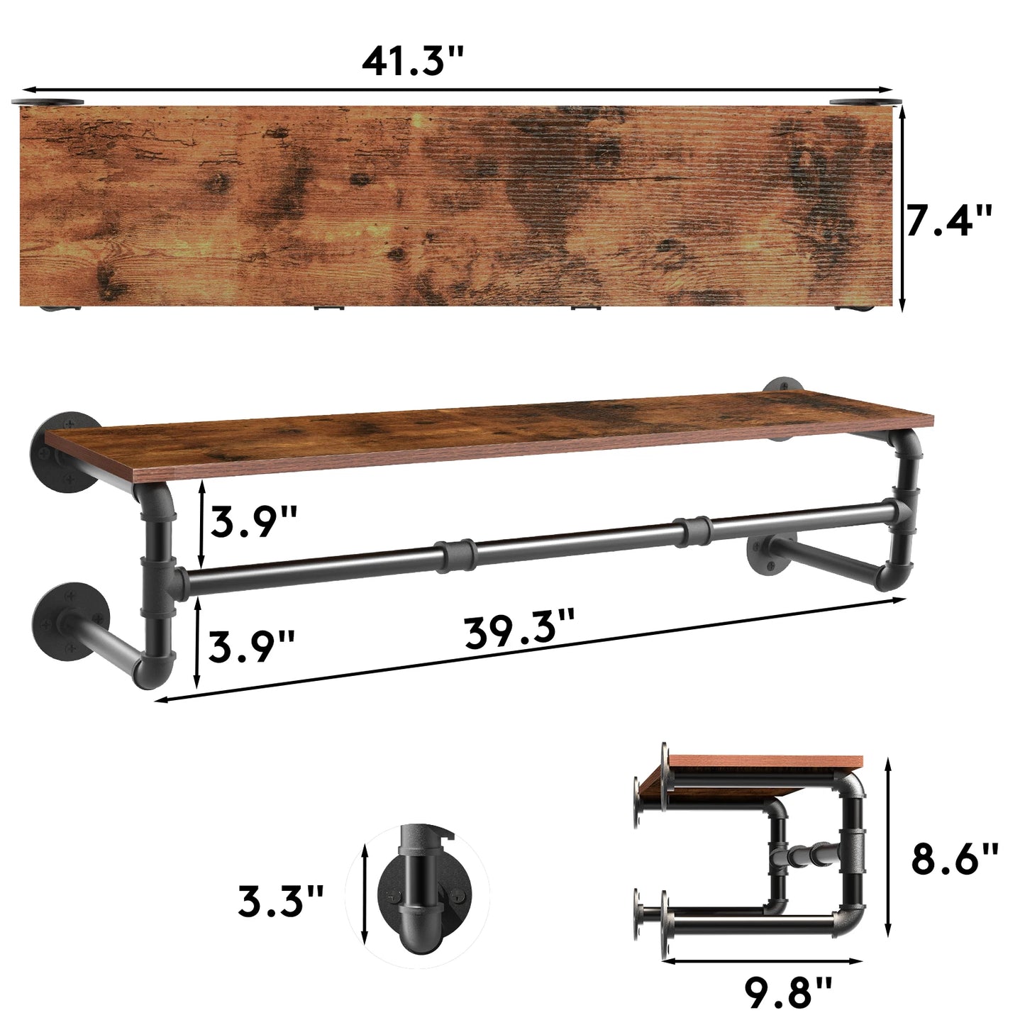 Wall Mounted Industrial Pipe Clothing Rack With Shelf