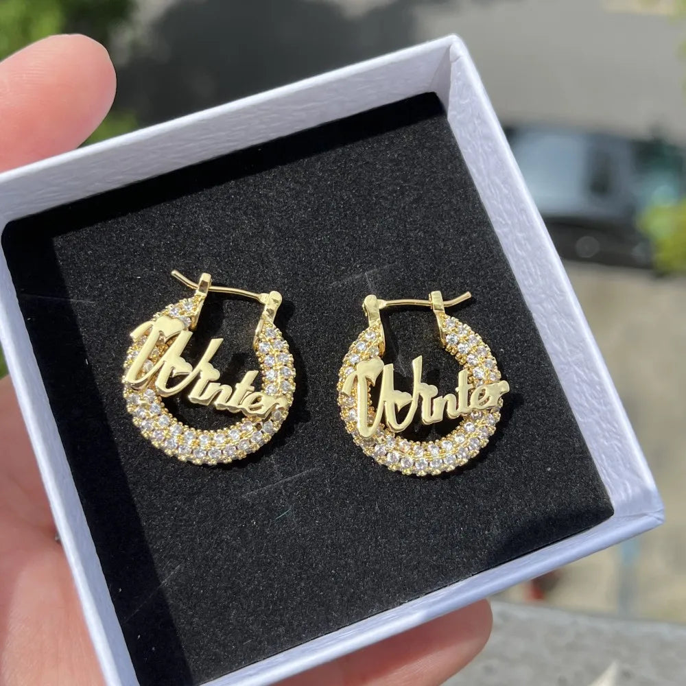 22mm Mini Hoop Custom Nameplate Bling Earrings