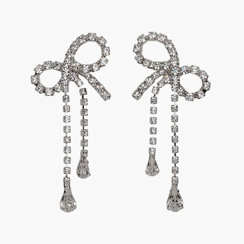 Exquisite Rhinestone Bow Drop Tassel Earring