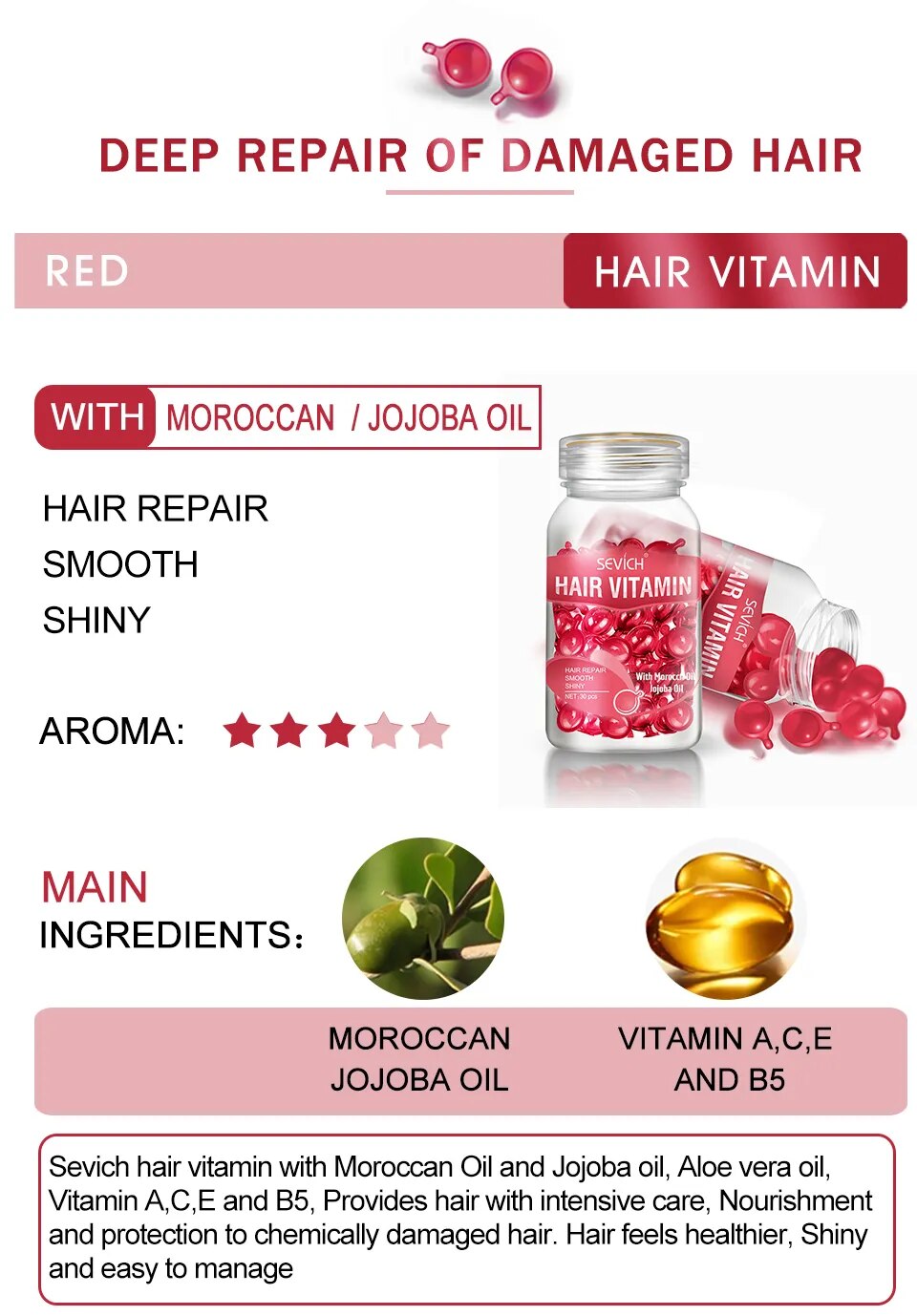 Vitamin Capsule 30pcs/bottle Keratin Damaged Hair Repair