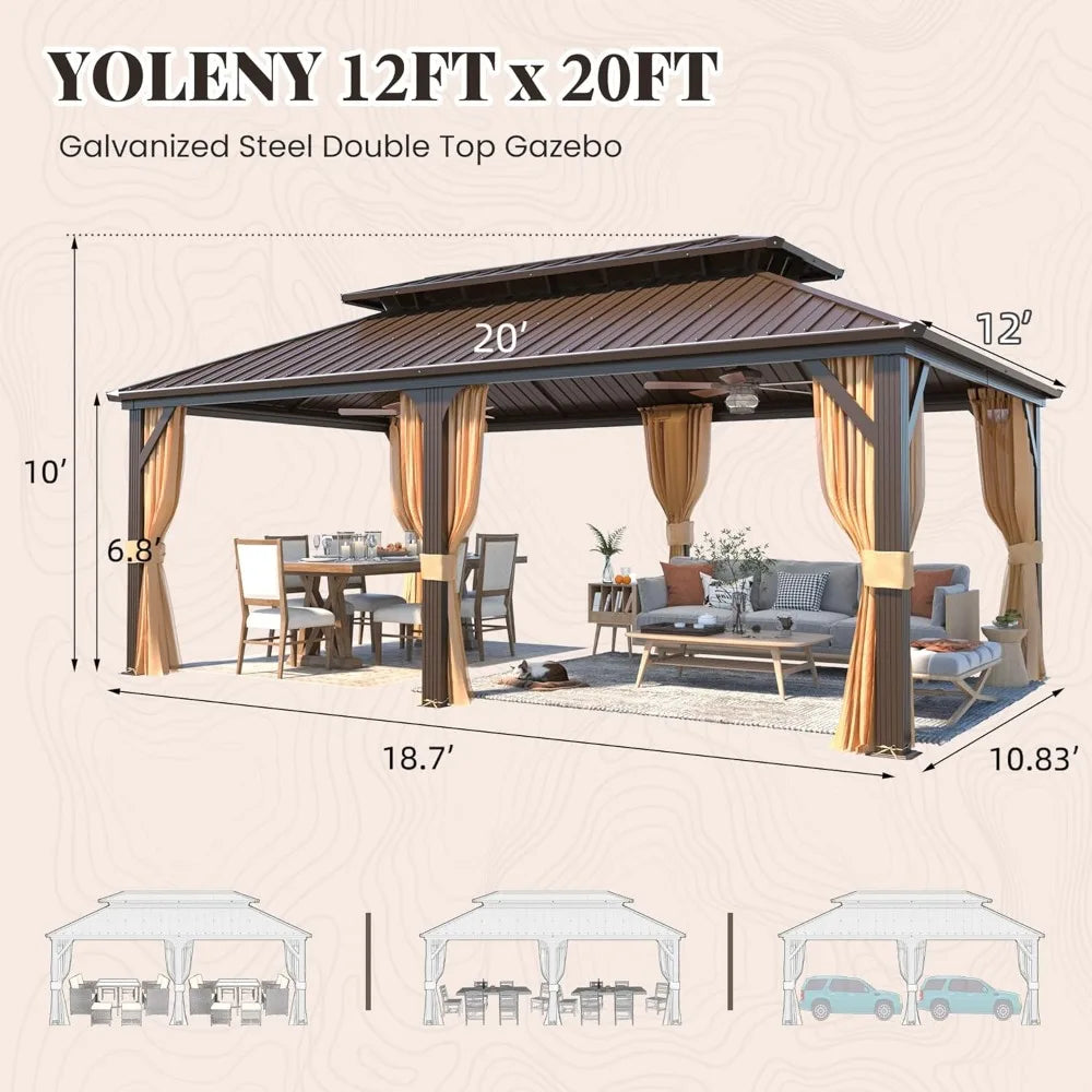 Hardtop Gazebo, Galvanized Steel Double Roof Ventilation