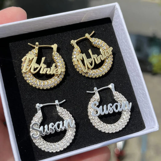 22mm Mini Hoop Custom Nameplate Bling Earrings