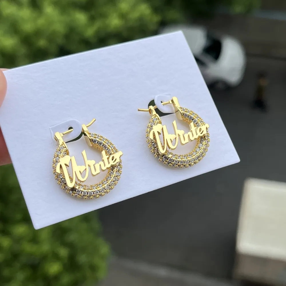 22mm Mini Hoop Custom Nameplate Bling Earrings
