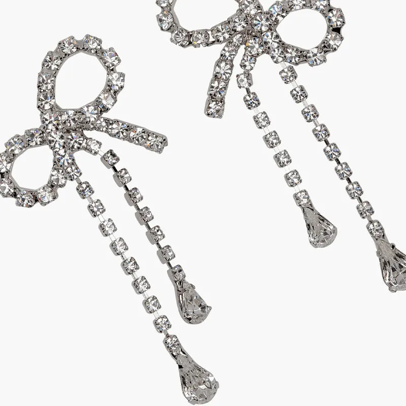 Exquisite Rhinestone Bow Drop Tassel Earring