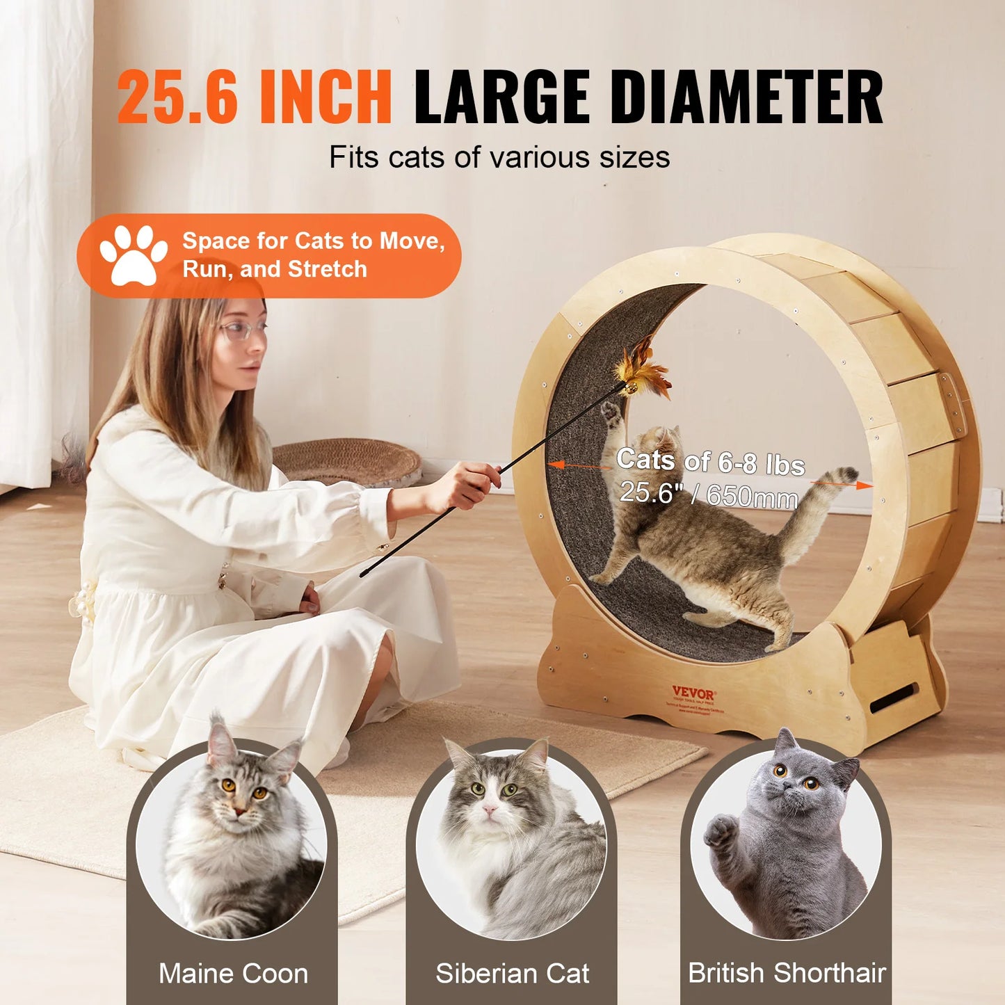 Natural Wood Exercise Wheel with Detachable Carpet
