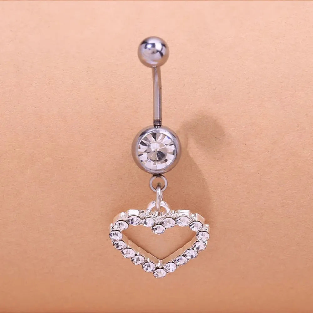 Rhinestone Heart Belly Button Nails Body Piercing Jewelry
