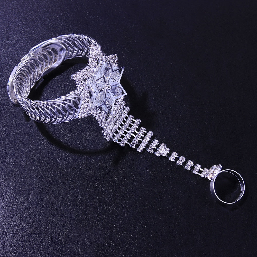 Zircon Cuff Finger Bracelet Fashion Crystal Bling Accessories Adjustable Flowers Bracelet Wholesale Jewelry