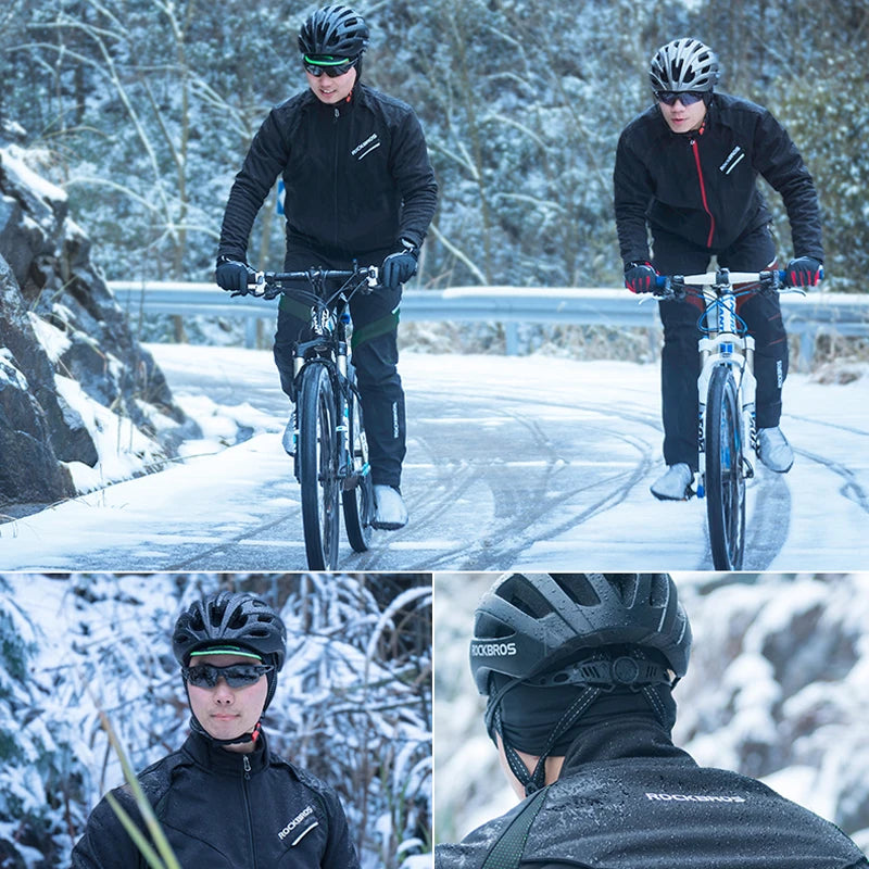 Thermal Fleece Pants, Rainproof, Windproof Reflective Cycling Set
