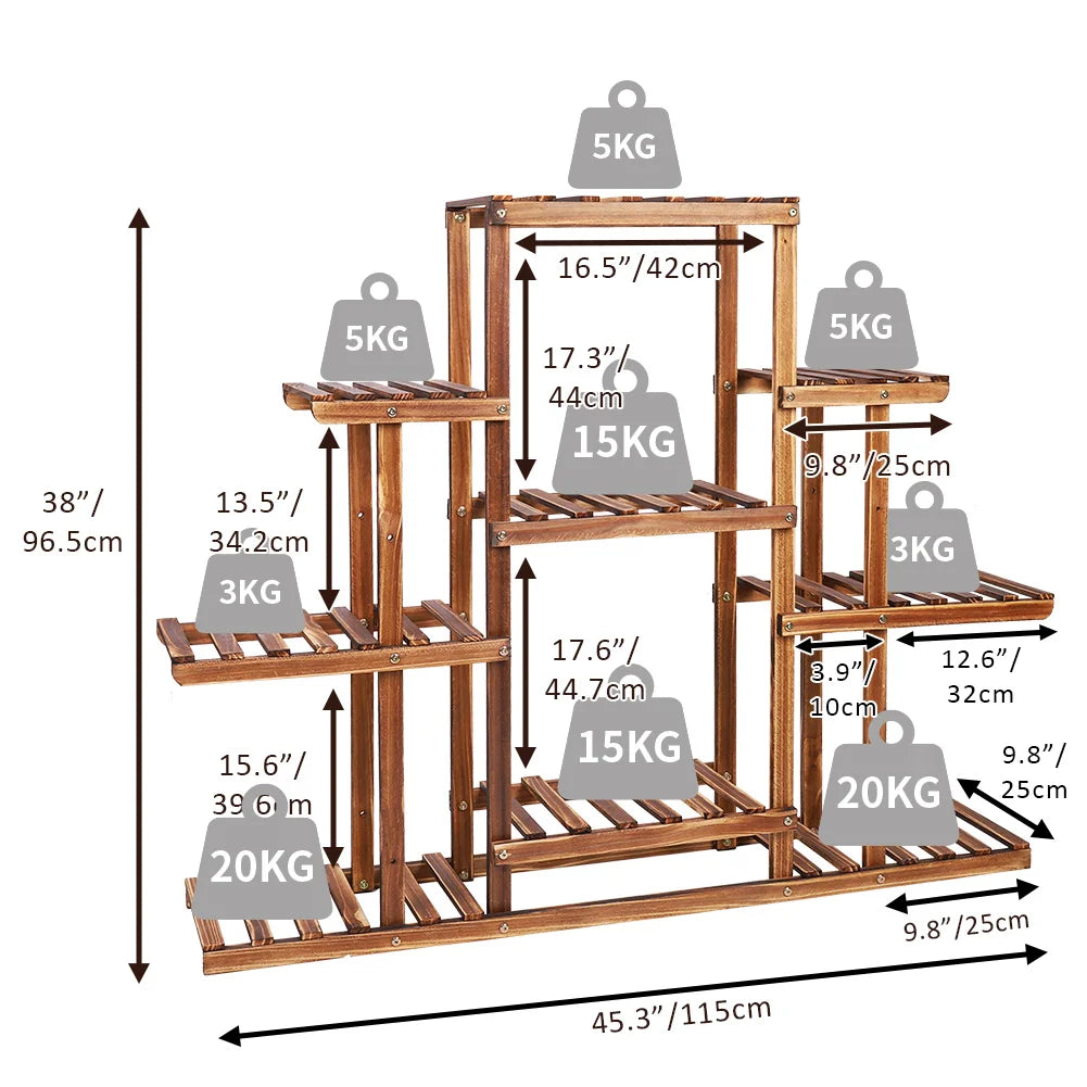 Multi-tiered Carbonized Indoor Wood Plant Stand