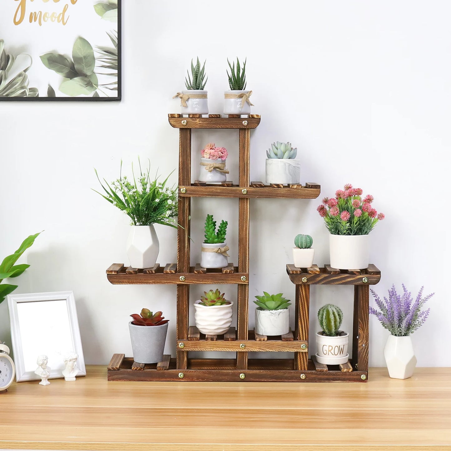 Multi-tiered Wood Indoor Outdoor Plant Stand