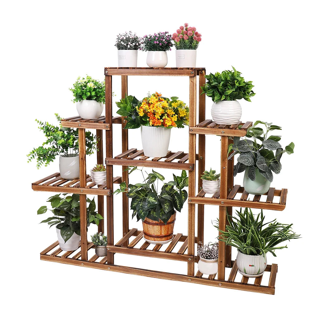 Multi-tiered Carbonized Indoor Wood Plant Stand