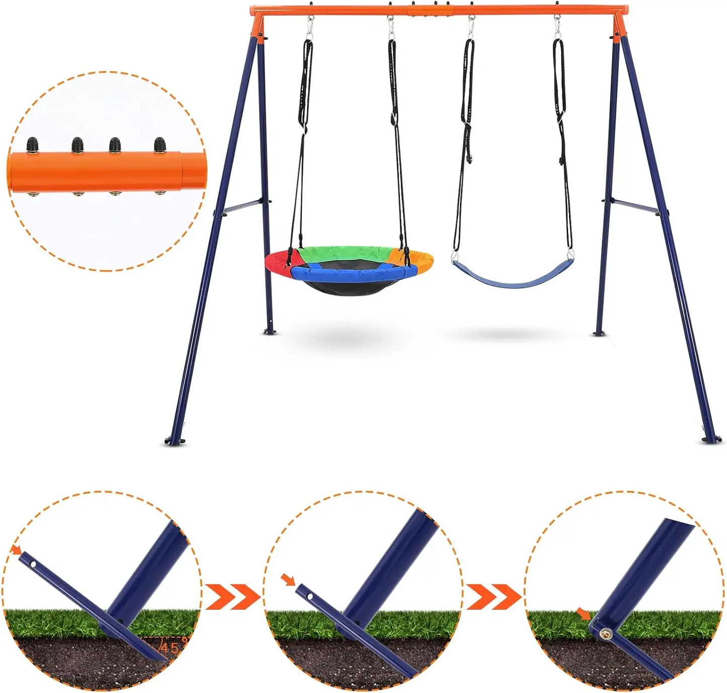 Saucer Swing Set with Heavy-Duty A-Frame Metal