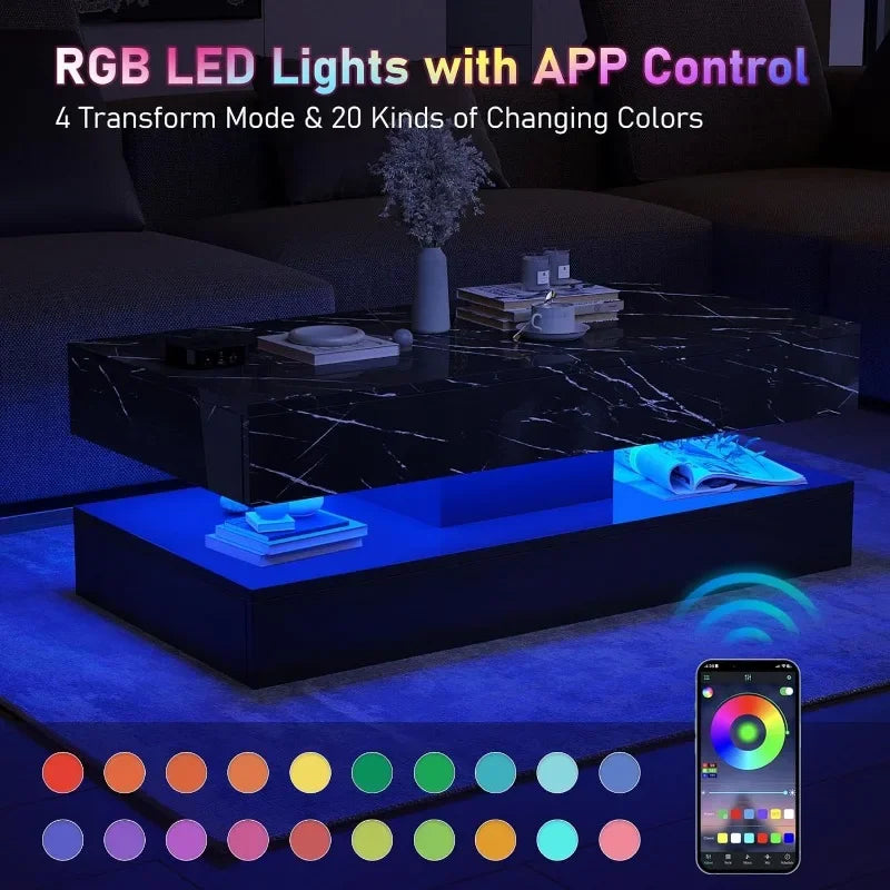 High Gloss LED Coffee Table with 2 Drawers
