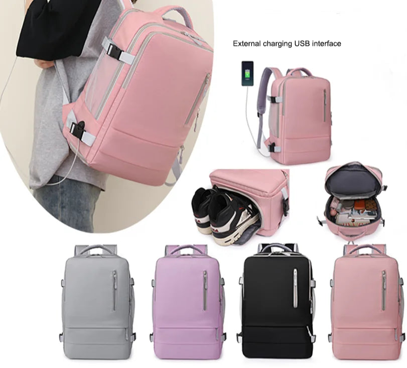 Oxford Backpacks for Women Men USB Charging With Shoes Pocket Travel School Backpack Students Large Capacity Knapsack Rucksack