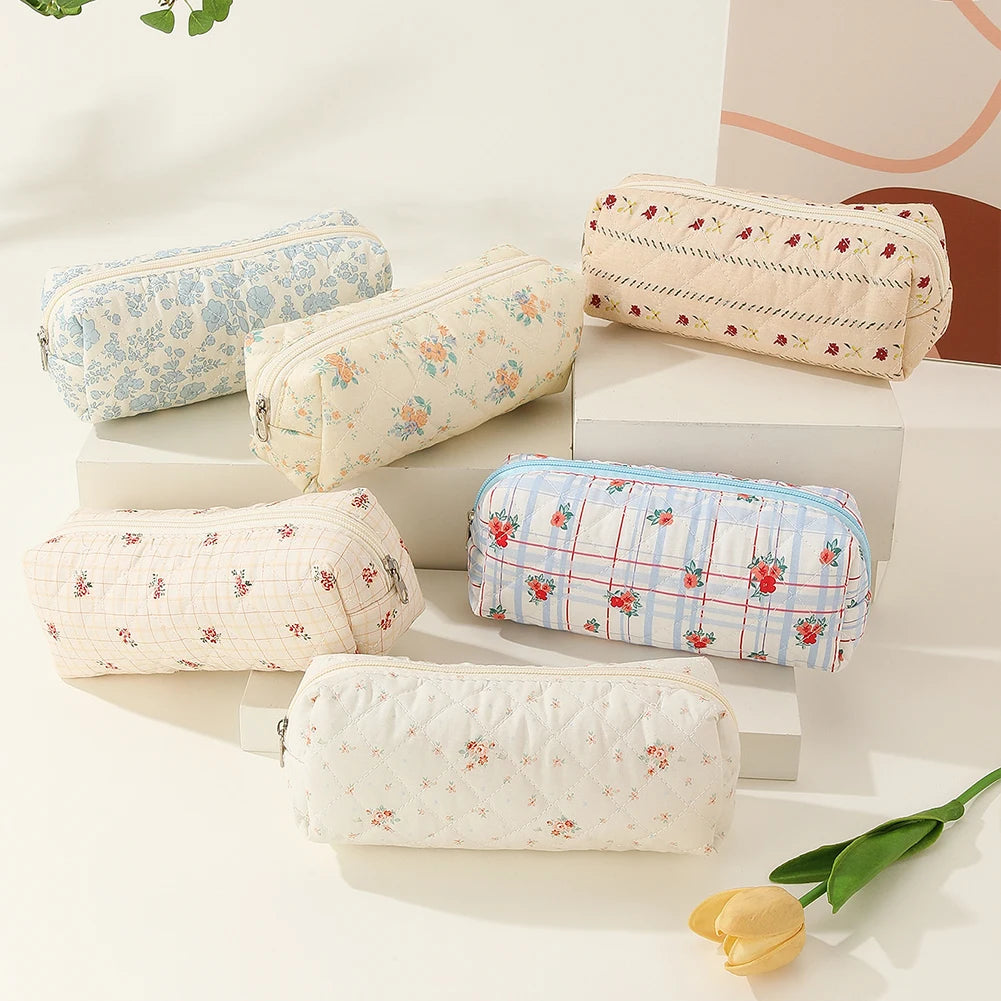 Large Capacity Quilted Cotton Toiletry Organizer/Cosmetic Pouch