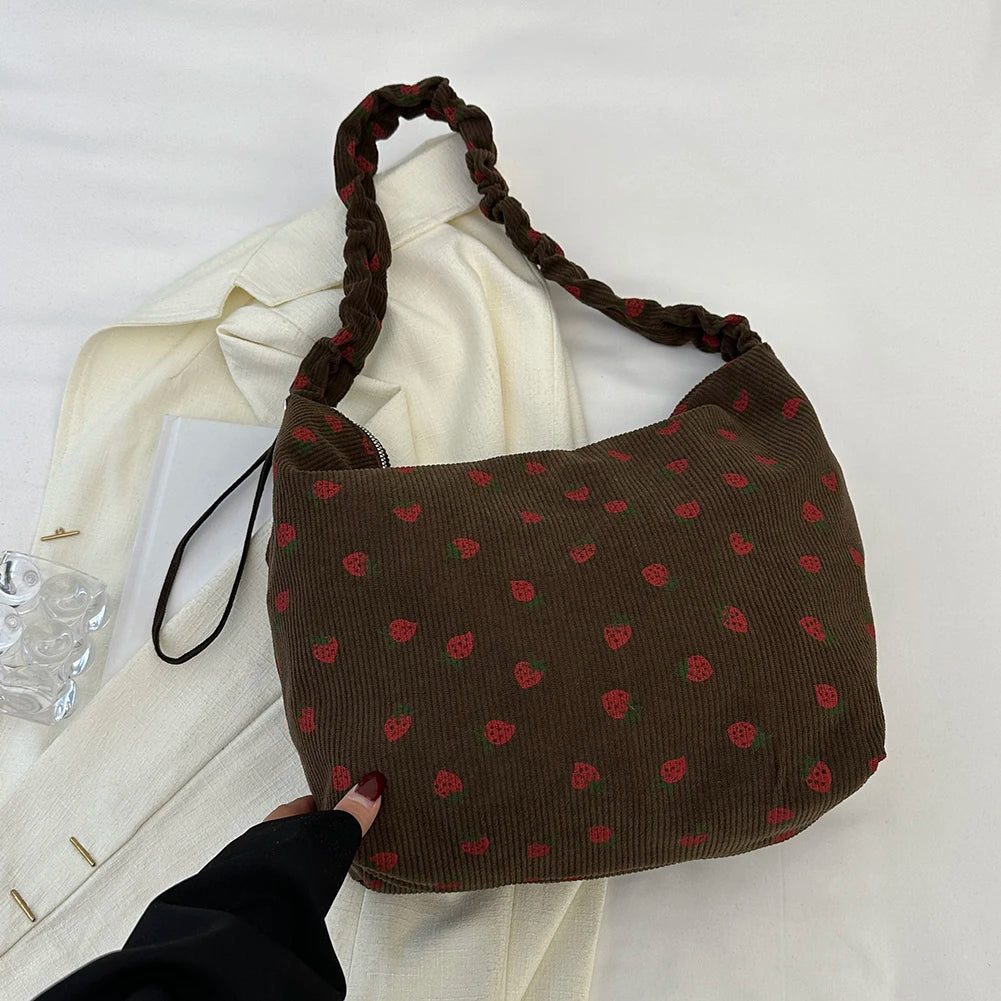Large Capacity Strawberry Printed Shoulder Bag