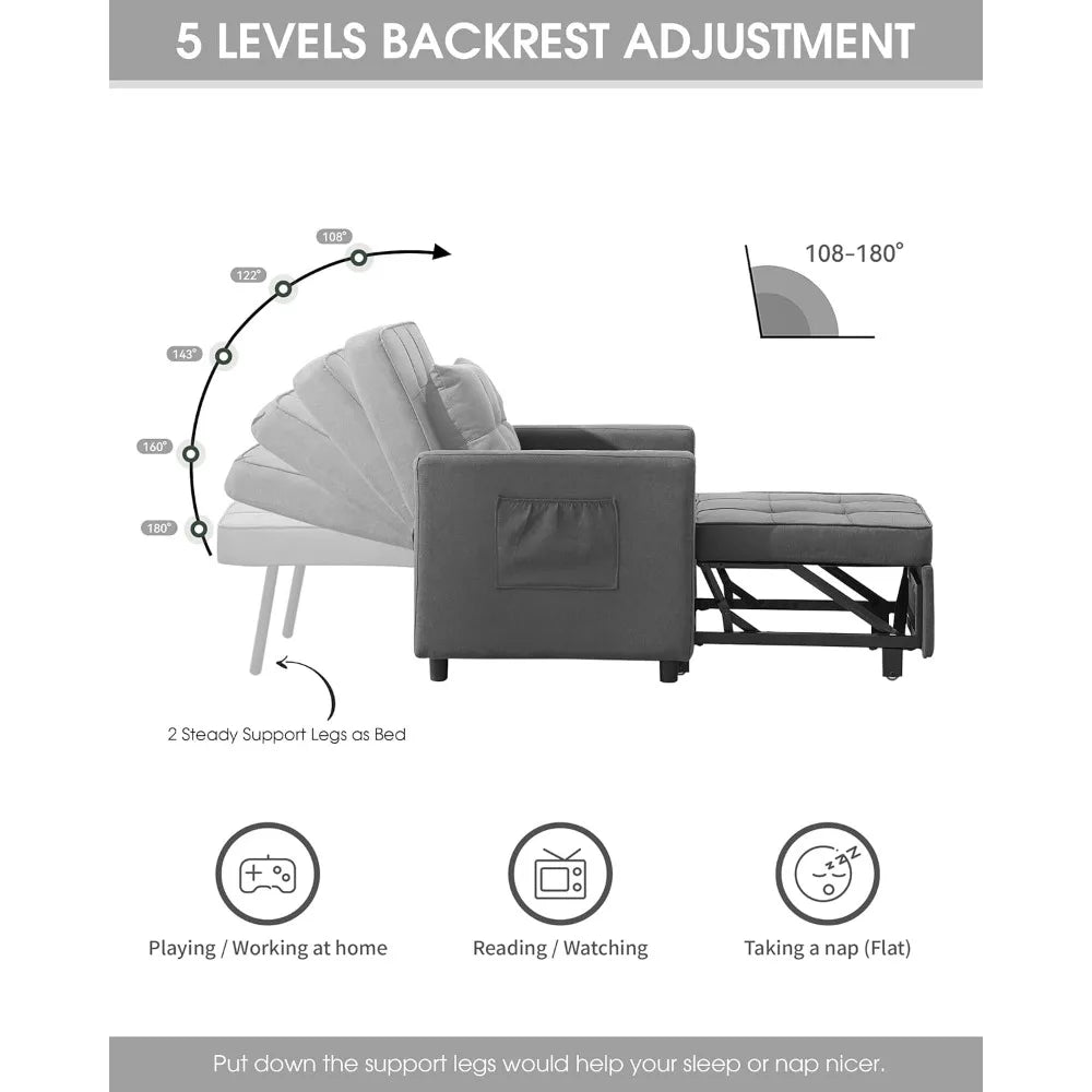 Convertible Sleeper Chair Bed 3-in-1, Adjustable Recliner