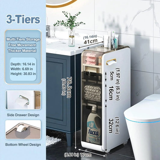 3-Tier Slim Bathroom Floor Cabinet with Clear Drawers