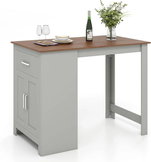 Counter Height Table with 2-Tier Storage Cabinet
