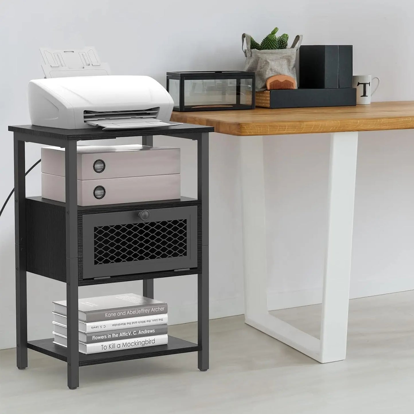 Nightstand w/USB Ports, Charging Station and Storage Drawer