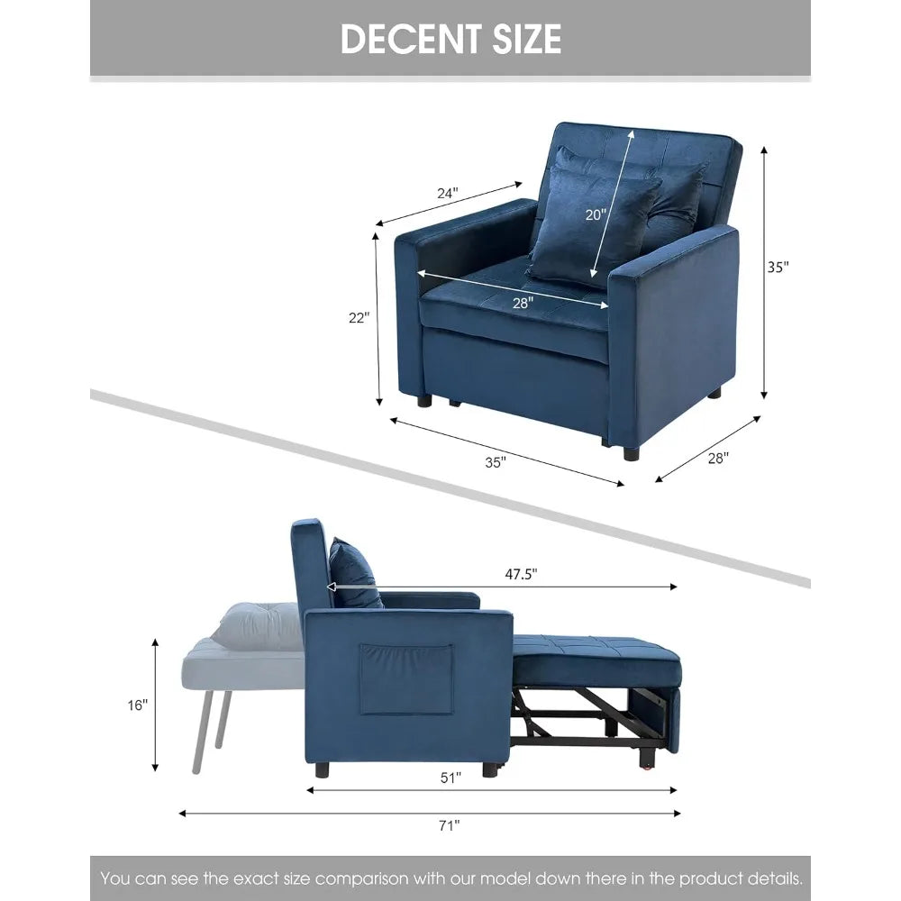 Convertible Sleeper Chair Bed, 3-in-1 Adjustable Armchair Recliner