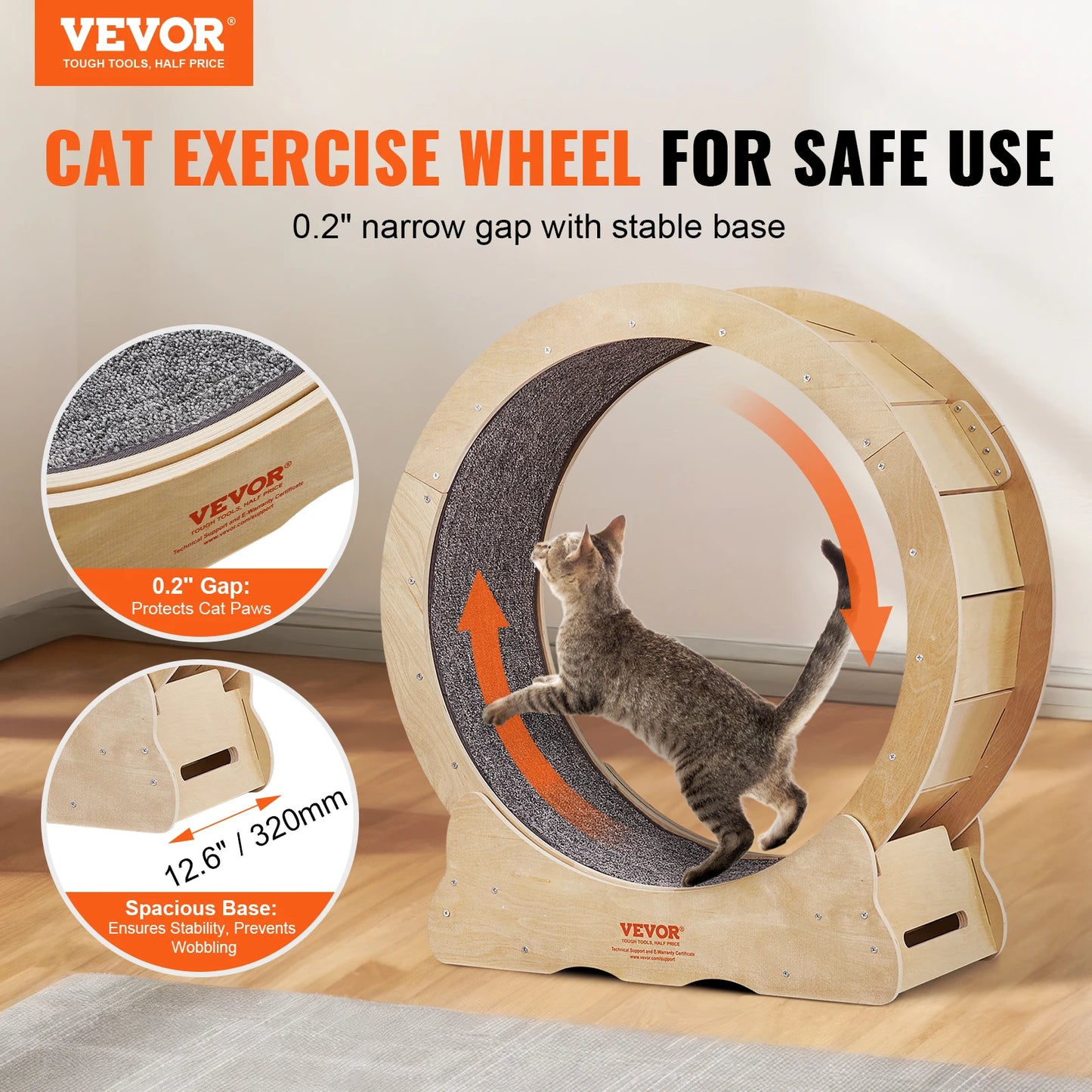 Natural Wood Exercise Wheel with Detachable Carpet
