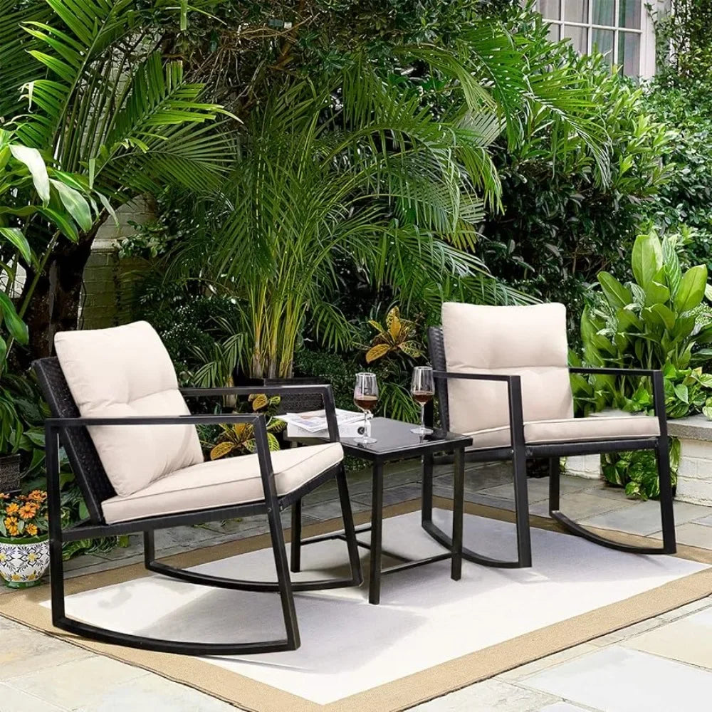 Garden Patio Chair Set With Glass Coffee Table