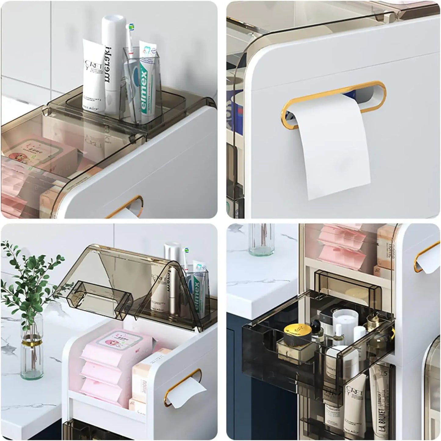 3-Tier Slim Bathroom Floor Cabinet with Clear Drawers